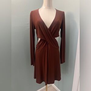 Brown long sleeve dress with cutouts